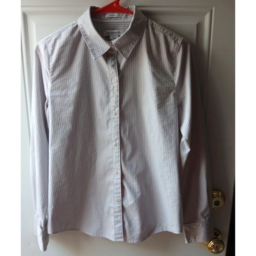 Liz Claiborne White Shirt with Light Blue Pinstripes